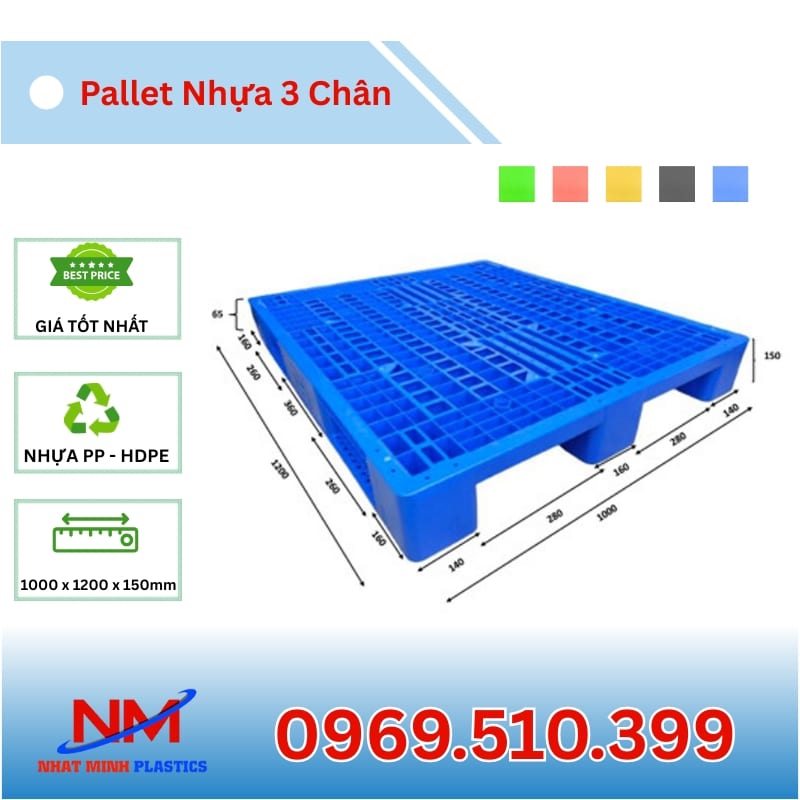 Hình Ảnh Pallet Nhựa 3 Chân 1000x1200x150mm