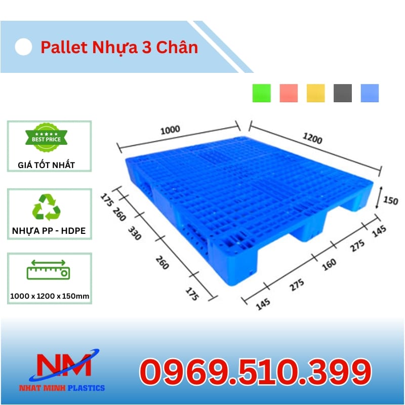 Hình Ảnh Pallet Nhựa 3 Chân 1000x1200x150mm mặt hở