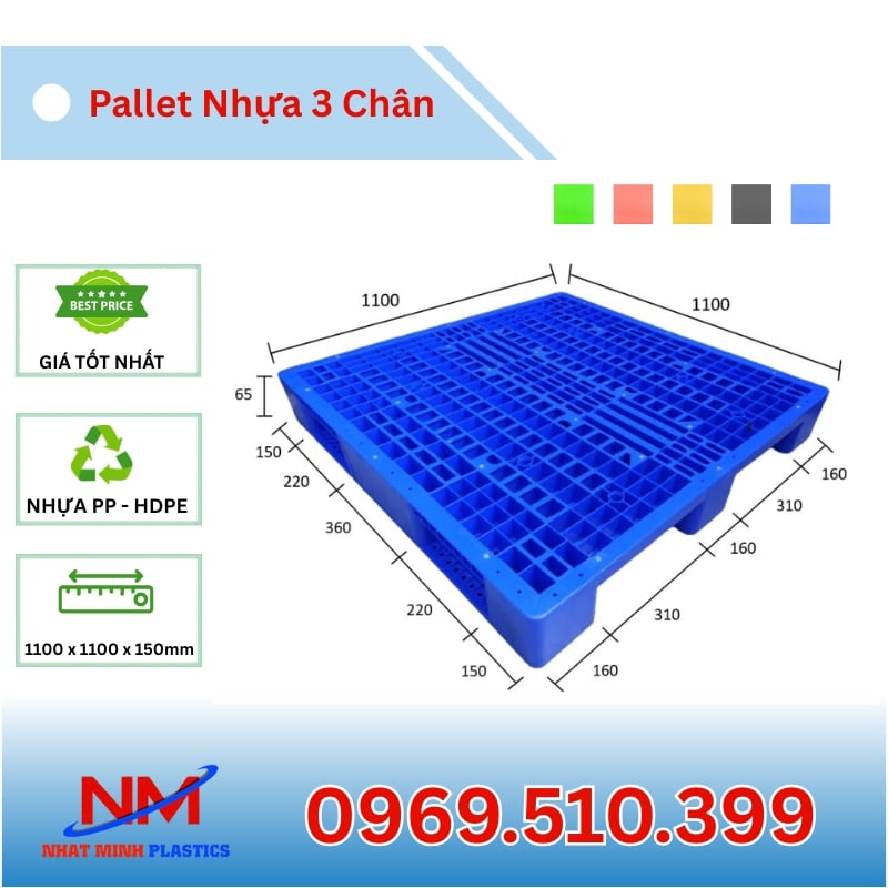 Hình Ảnh Pallet Nhựa 3 Chân 1100x1100x150mm