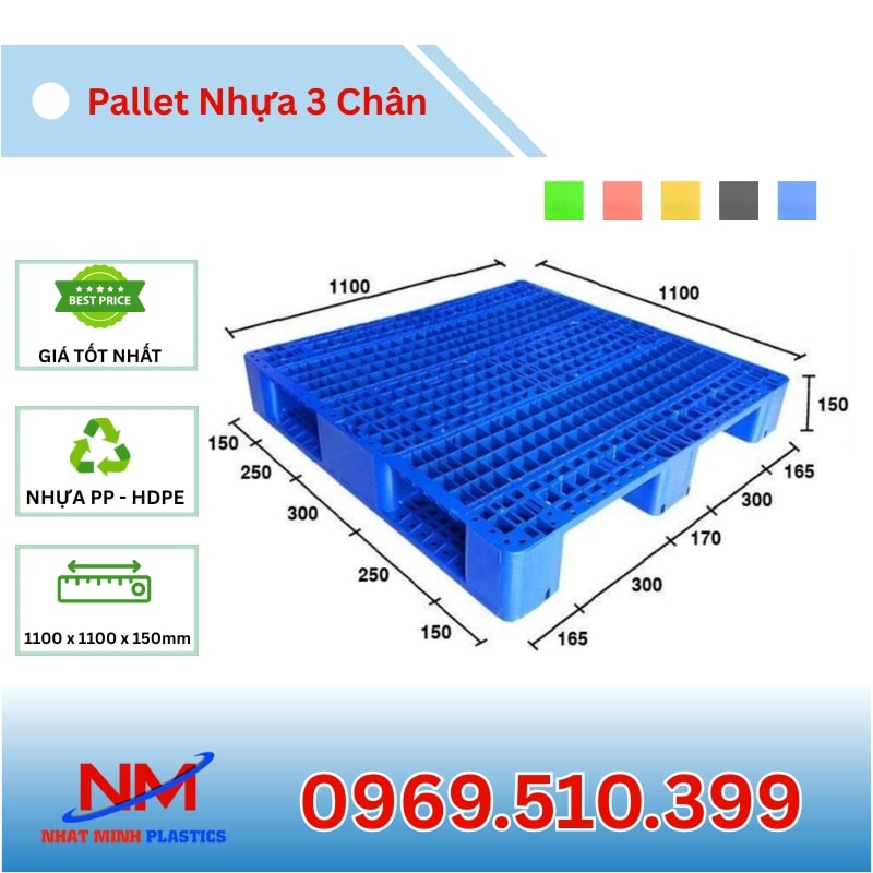 Hình Ảnh Pallet Nhựa 3 Chân 1100x1100x150mm mặt hở