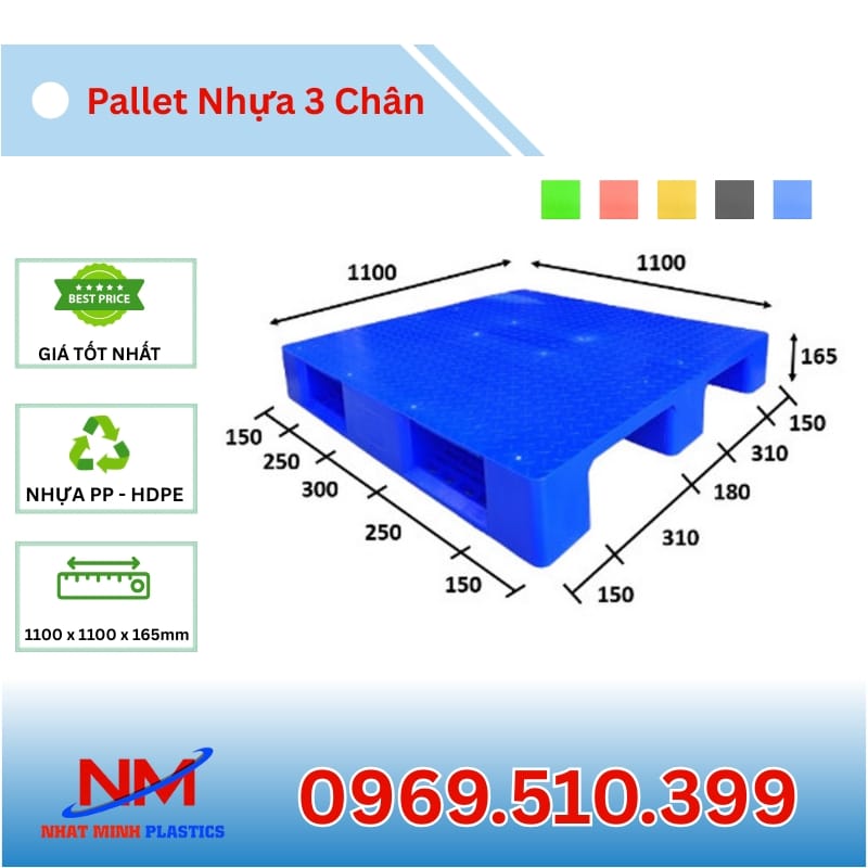 Hình Ảnh Pallet Nhựa 3 Chân 1100x1100x165mm