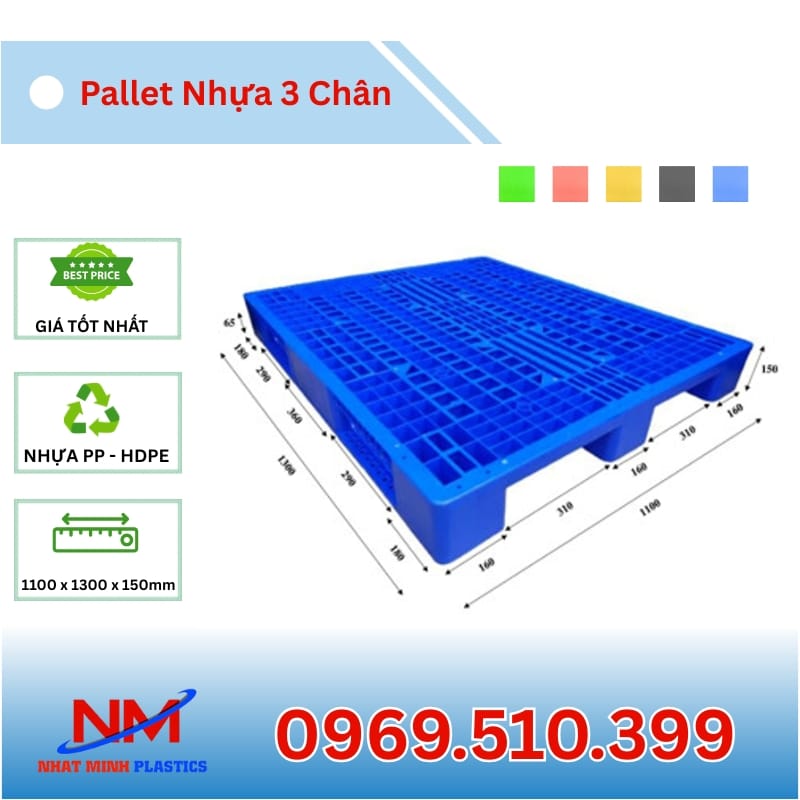 Hình Ảnh Pallet Nhựa 3 Chân 1100x1300x150mm