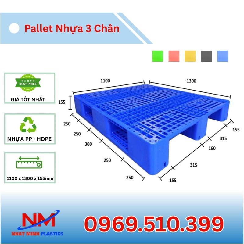 Hình Ảnh Pallet Nhựa 3 Chân 1100x1300x155mm