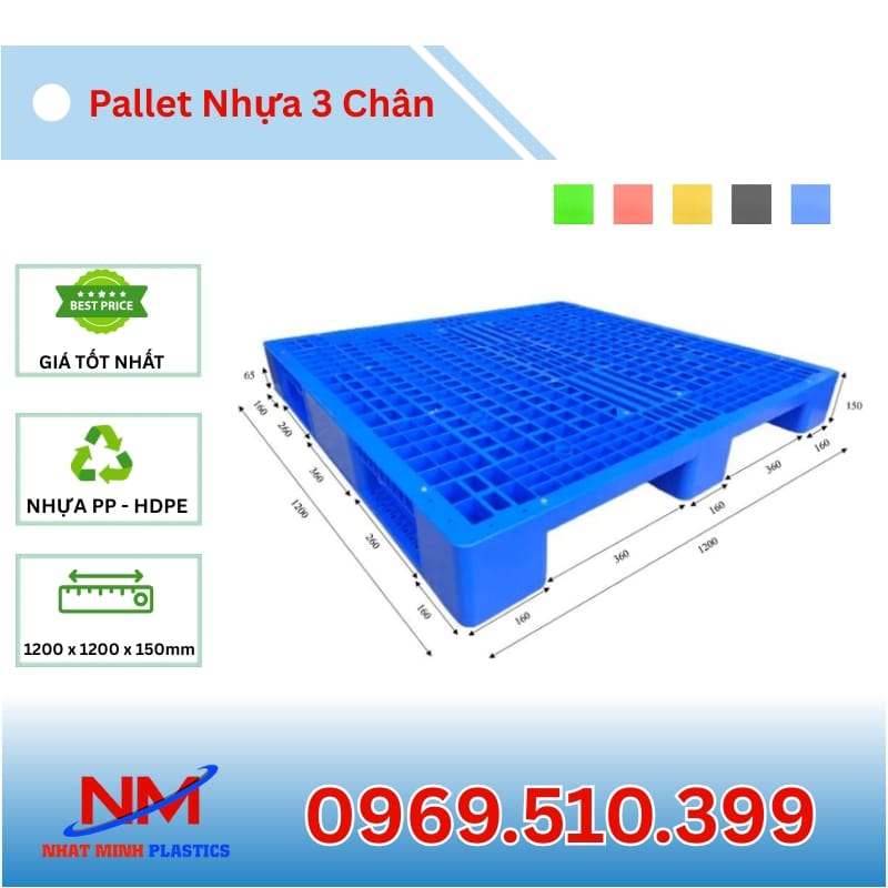 Hình Ảnh Pallet Nhựa 3 Chân 1200x1200x150mm