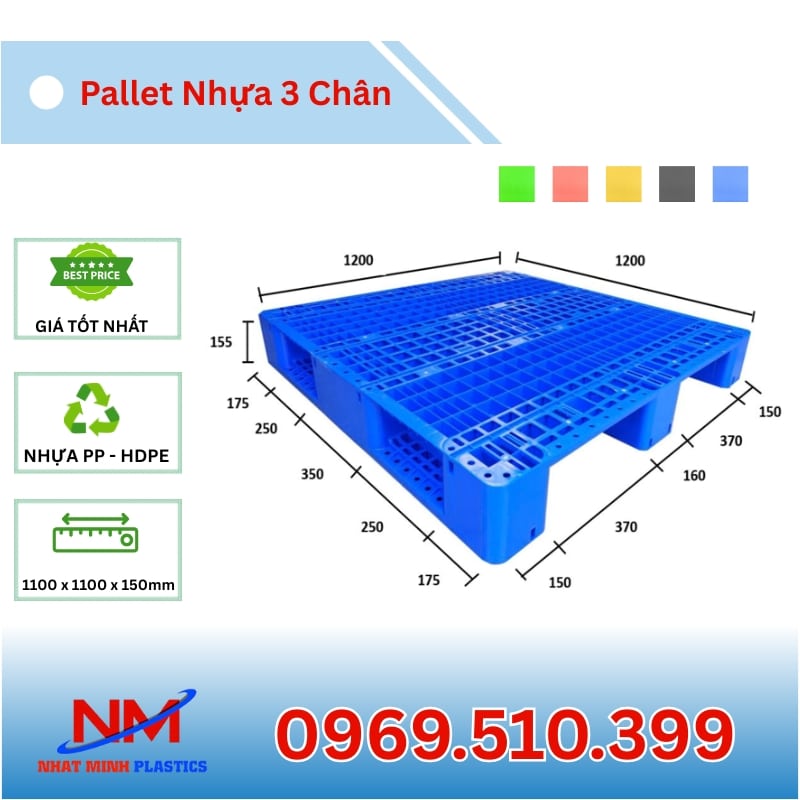Hình Ảnh Pallet Nhựa 3 Chân 1200x1200x155mm