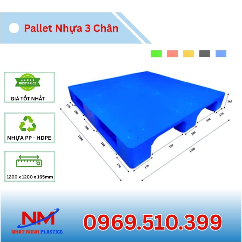 Hình Ảnh Pallet Nhựa 3 Chân 1200x1200x165mm