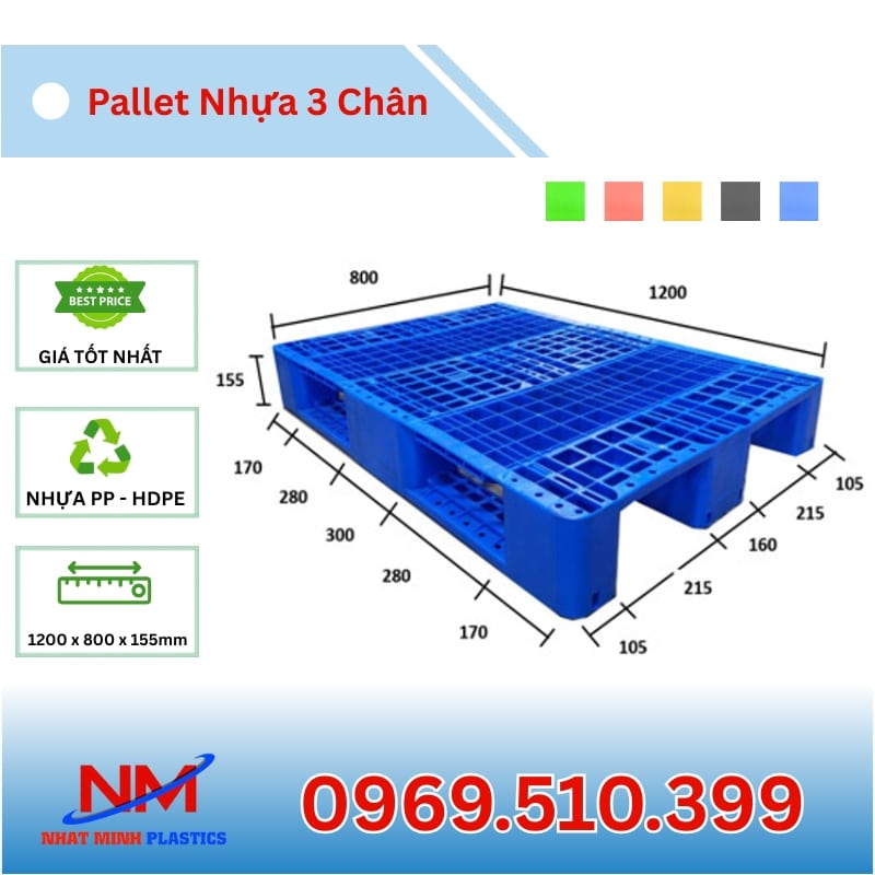 Hình Ảnh Pallet Nhựa 3 Chân 1200x800x155mm