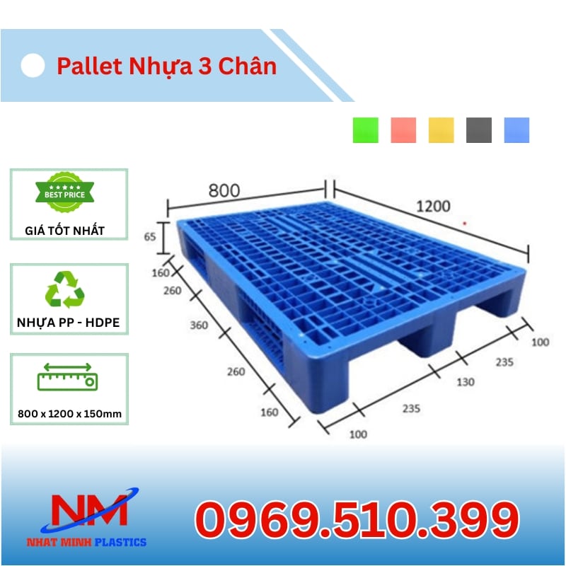 Hình Ảnh Pallet Nhựa 3 Chân 800x1200x150mm