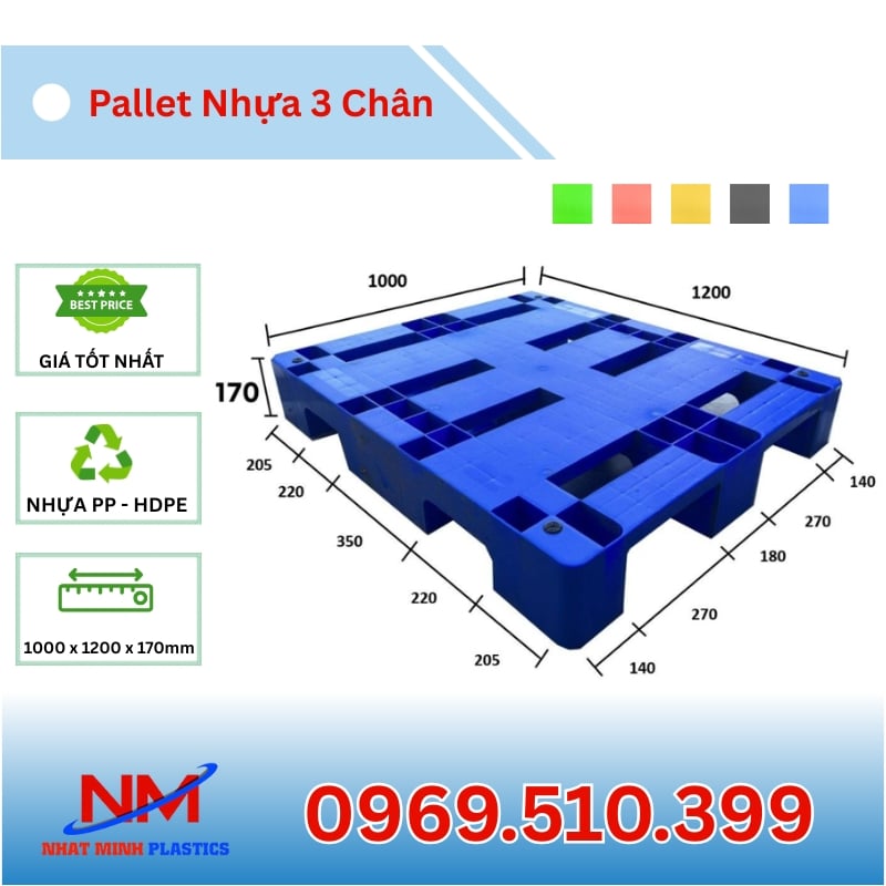 Kích Thước Pallet Nhựa 3 Chân 1000x1200x170mm (1)