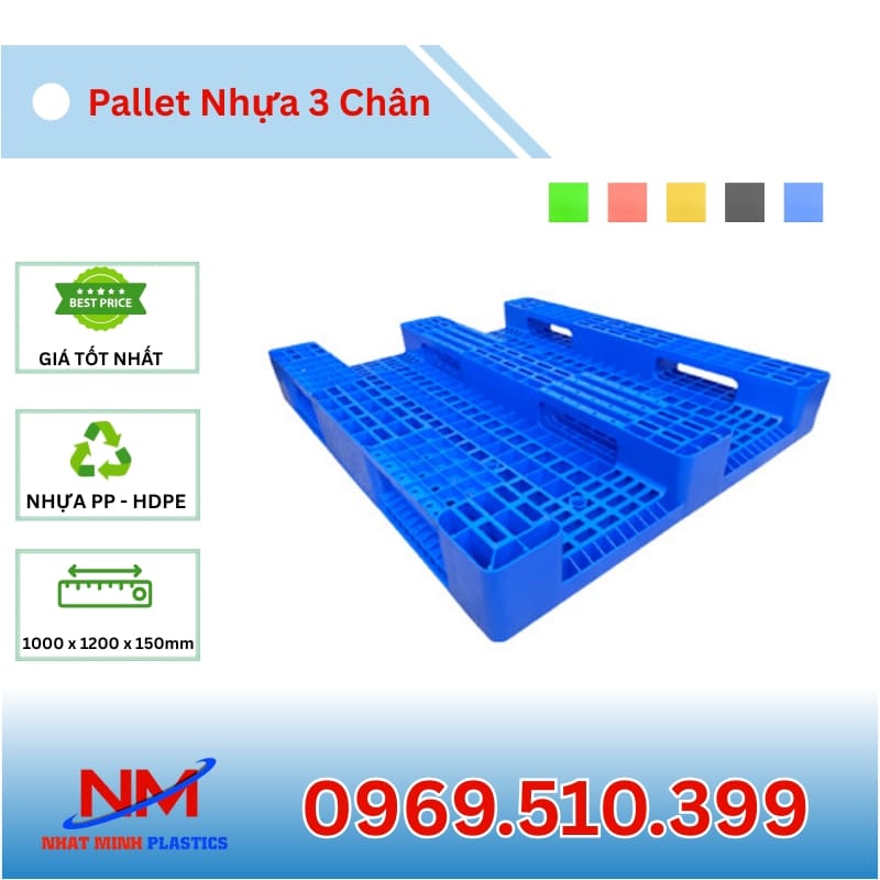 Pallet Nhựa 3 Chân 1000x1200x150mm