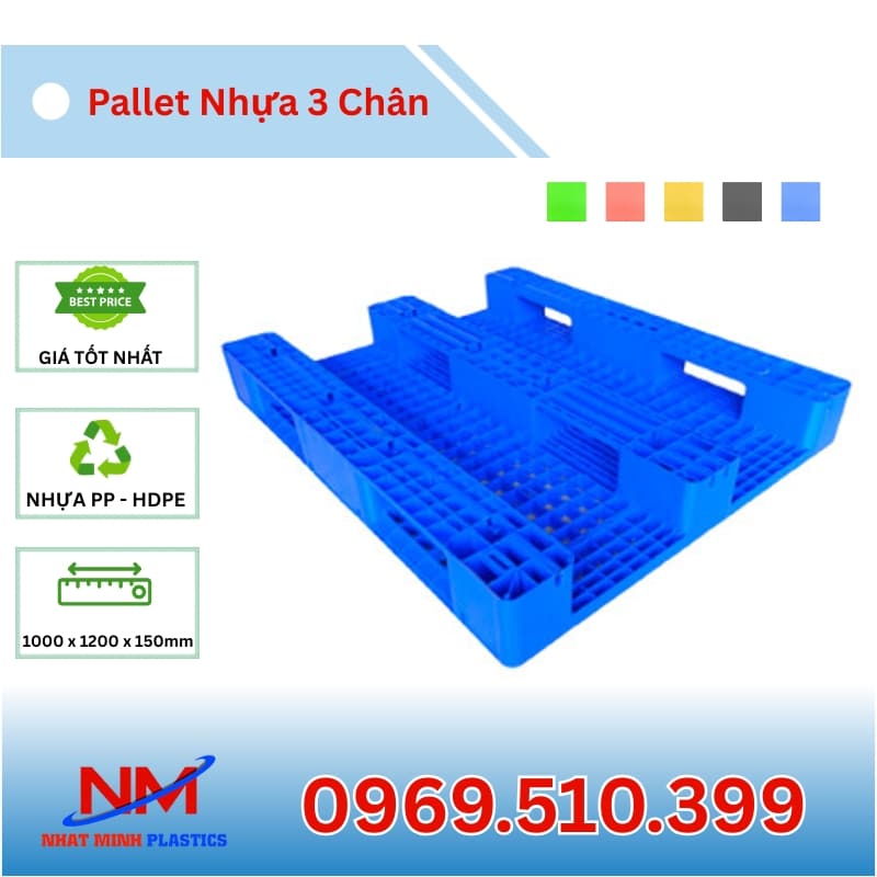 Pallet Nhựa 3 Chân 1000x1200x150mm mặt hở