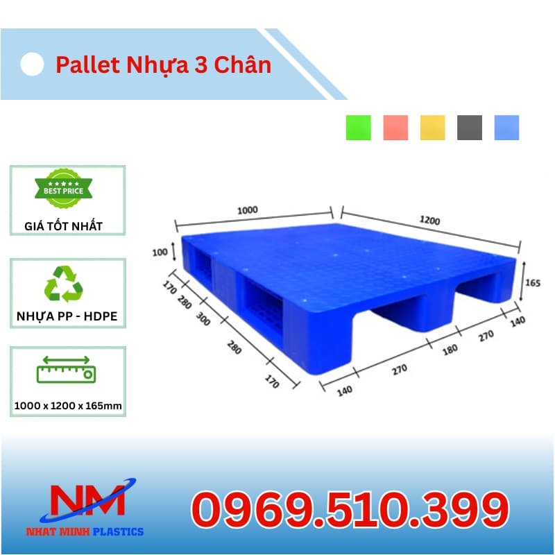 Pallet Nhựa 3 Chân 1000x1200x165mm