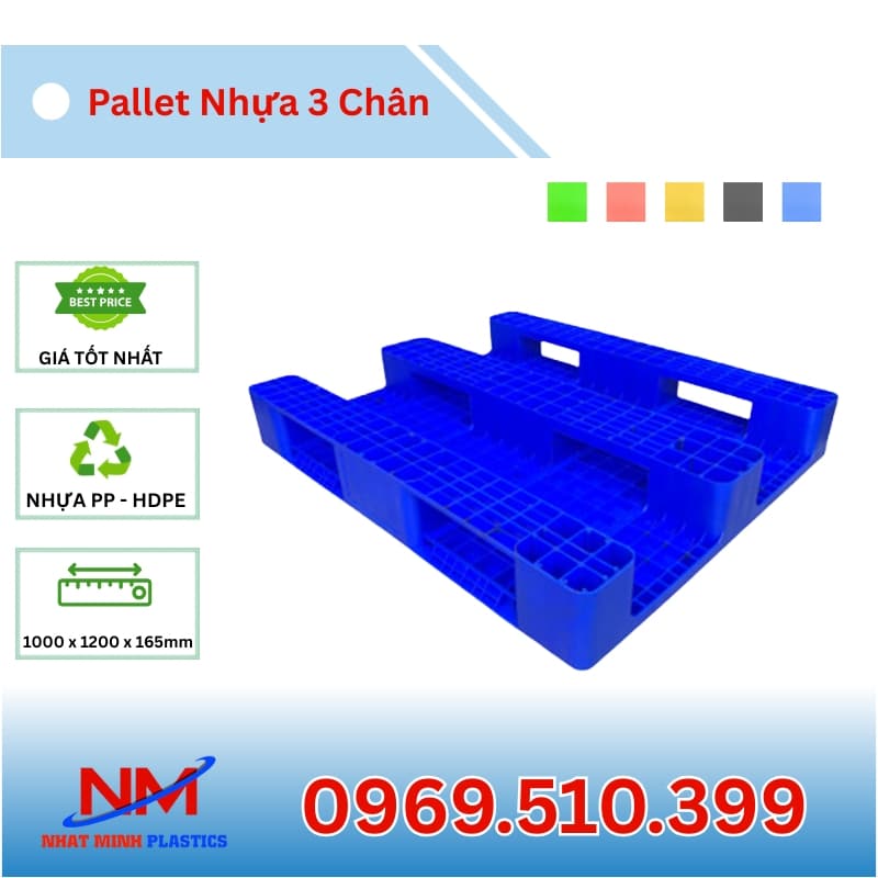 Pallet Nhựa 3 Chân 1000x1200x165mm
