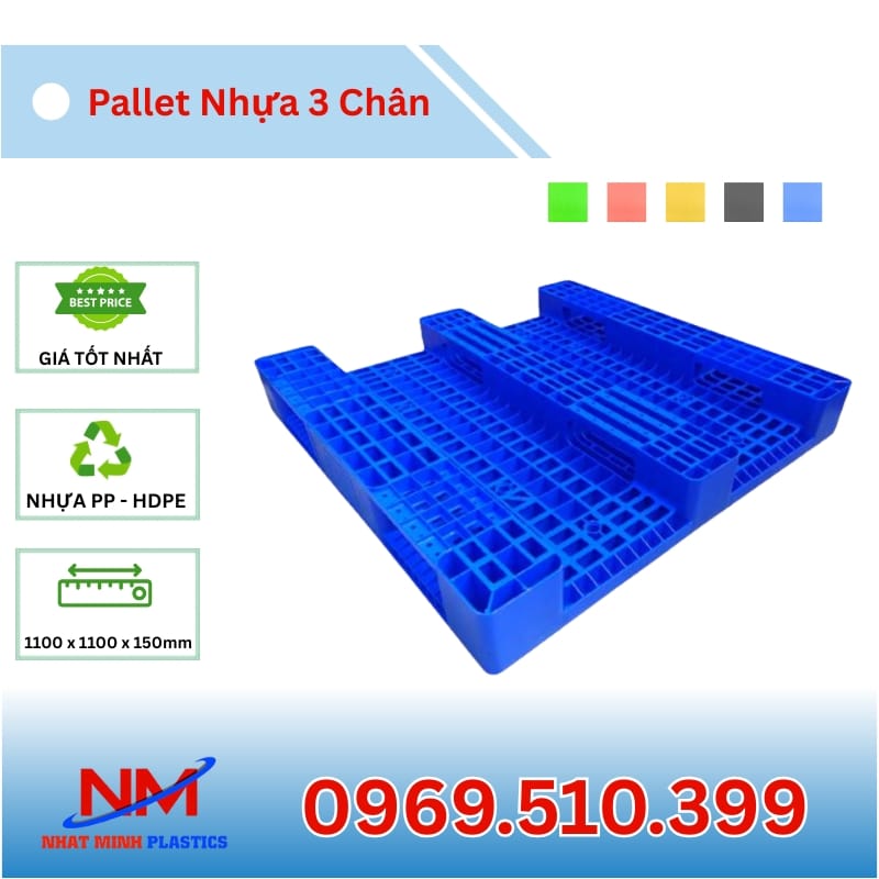 Pallet Nhựa 3 Chân 1100 x 1100 x 150mm
