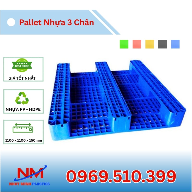 Pallet Nhựa 3 Chân 1100x1100x150mm mặt hở