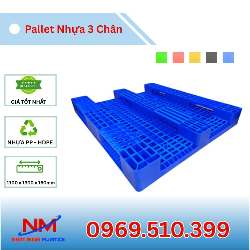 Pallet Nhựa 3 Chân 1100x1300x150mm