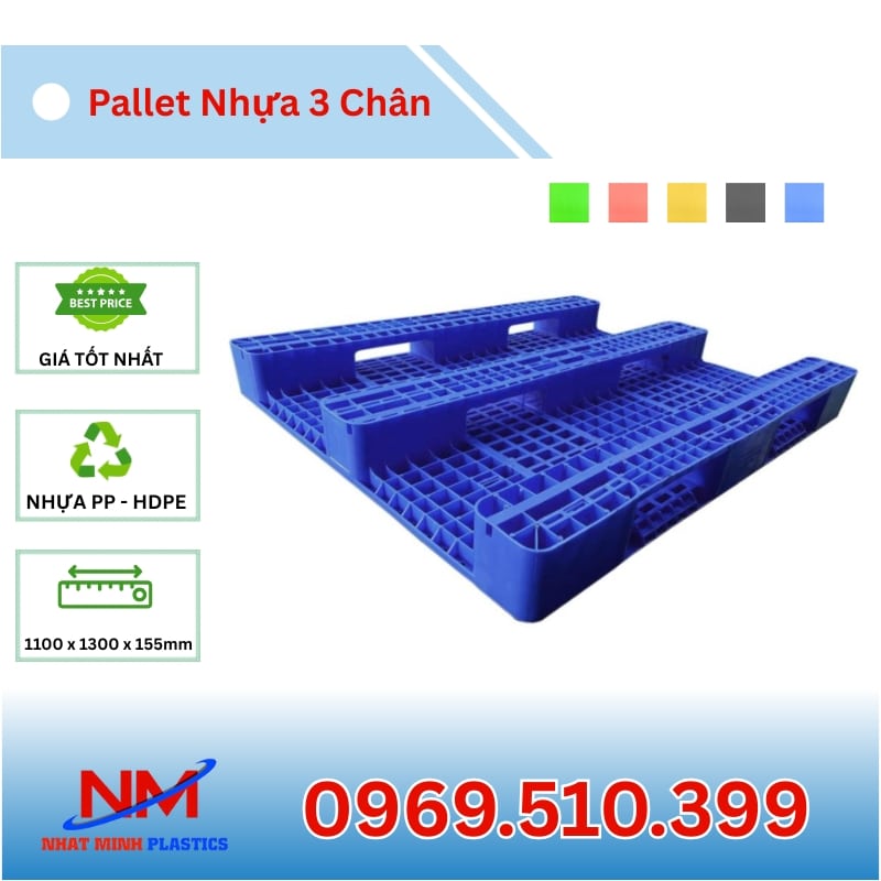 Pallet Nhựa 3 Chân 1100x1300x155mm