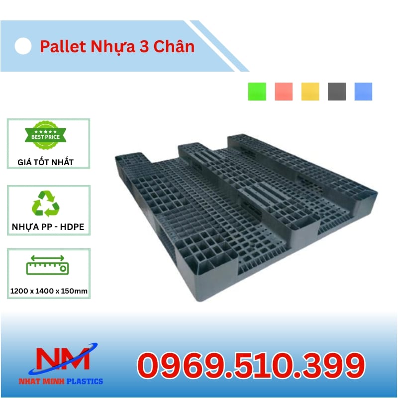 Pallet Nhựa 3 Chân 1200x1400x150mm