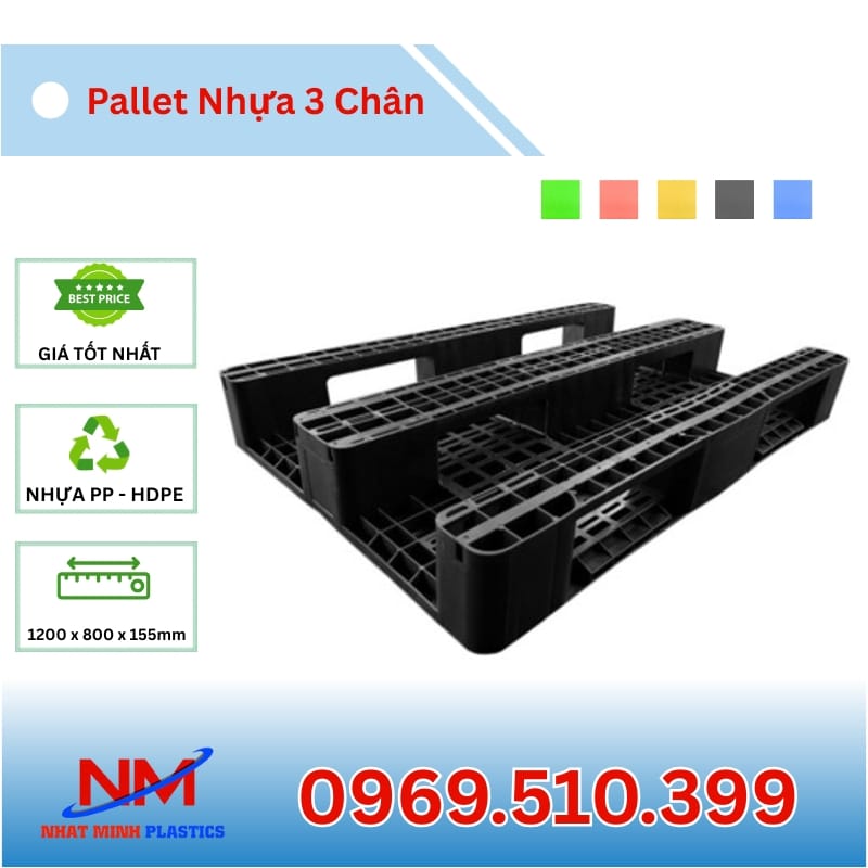 Pallet Nhựa 3 Chân 1200x800x155mm