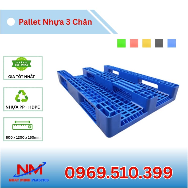 Pallet Nhựa 3 Chân 800x1200x150mm