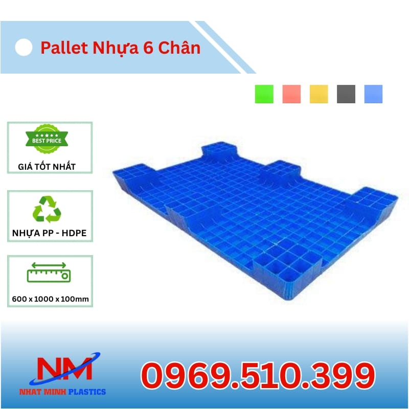 Pallet Nhựa 6 Chân Gù Mặt Bít 600x1000x100mm