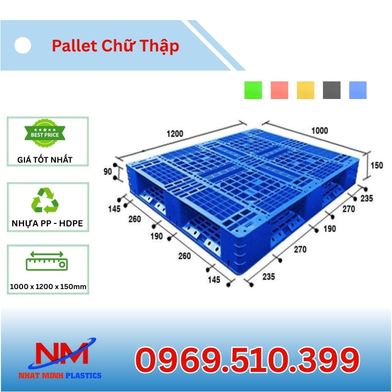 Kích Thước Pallet chữ thập 1000x1200x150mm