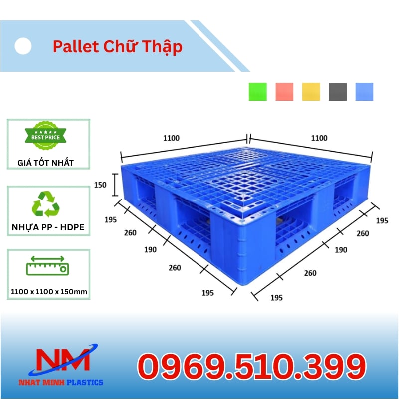 Kích Thước Pallet chữ thập 1100x1100x150mm