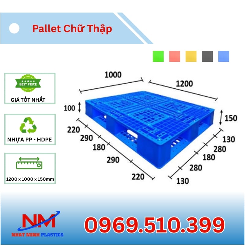 Kích Thước Pallet chữ thập 1200x1000x150mm