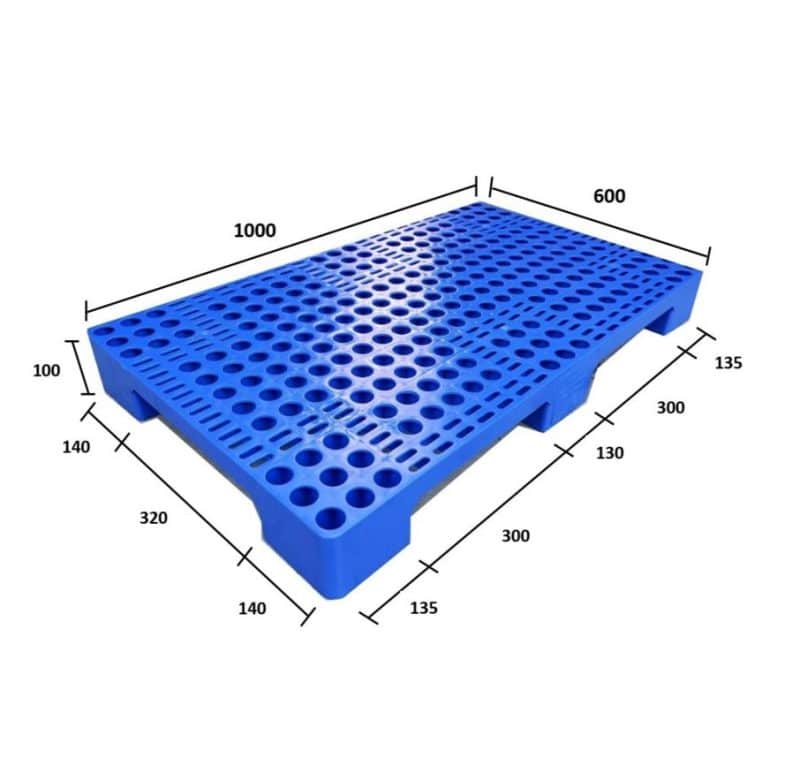 Pallet Nhựa 6 Chân Gù Mặt Lưới 600x1000x100mm