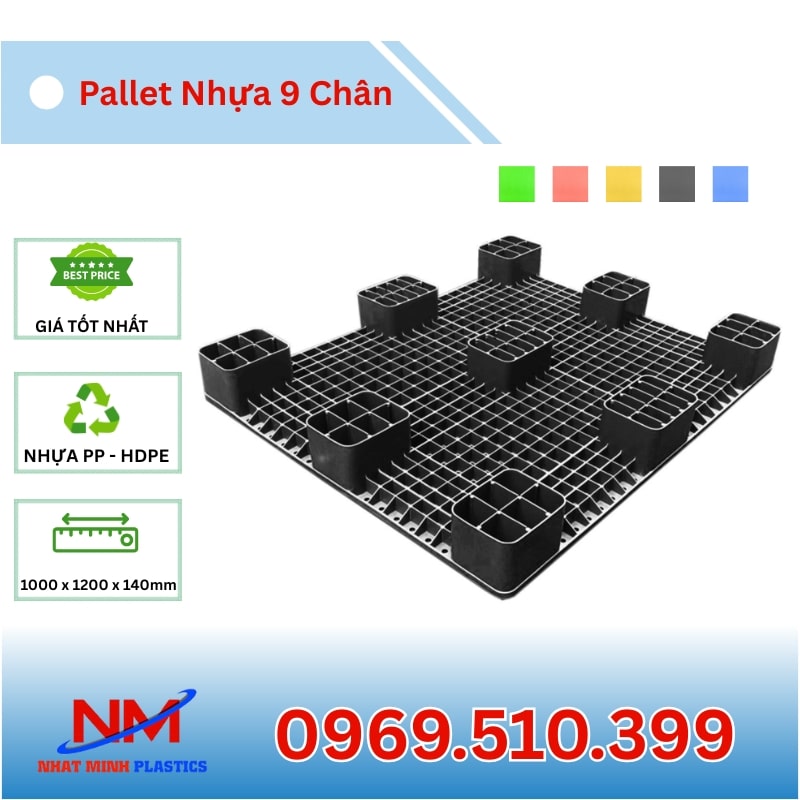 Pallet Nhựa 9 Chân Gù Mặt Bít 1000x1200x140mm (1)