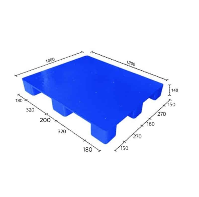 Pallet Nhựa 9 Chân Gù Mặt Bít 1000x1200x140mm