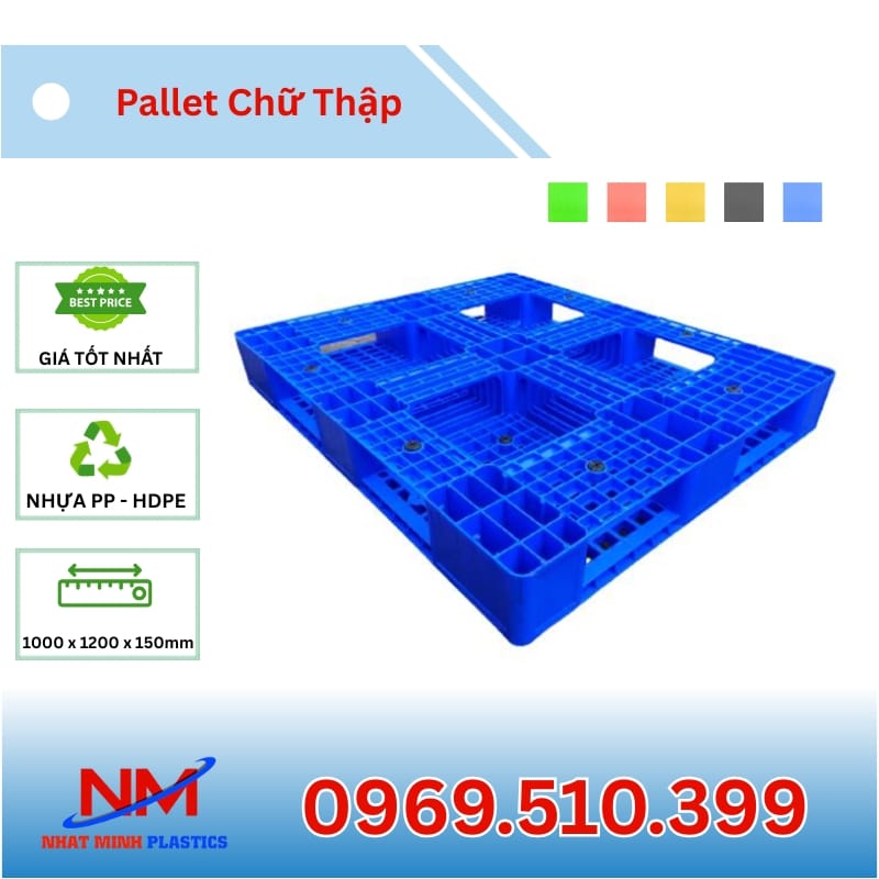 Pallet nhựa chữ thập 1000x1200x150mm tải trọng 4000kg