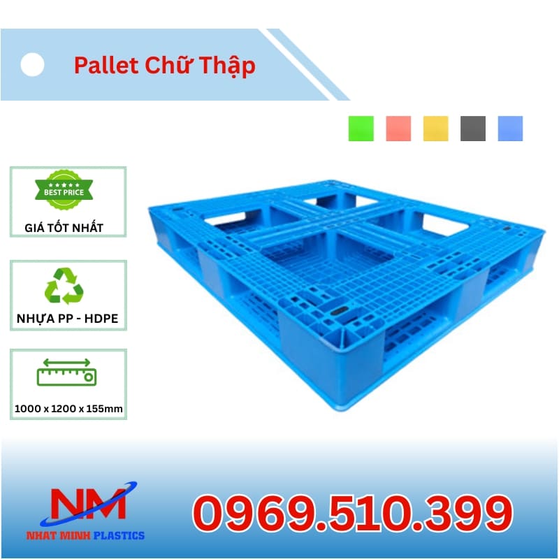 Pallet nhựa chữ thập 1000x1200x155mm